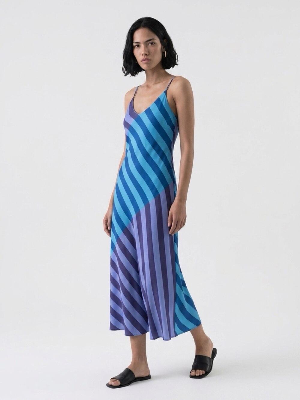 Saunders Collective + RTR Striped Blue Slip Dress Size 10- See Callouts